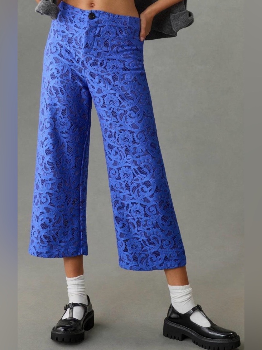 NWT Anthropologie Maeve The Colette Lace Cropped Wide-Leg Pants Size 30 in Blue